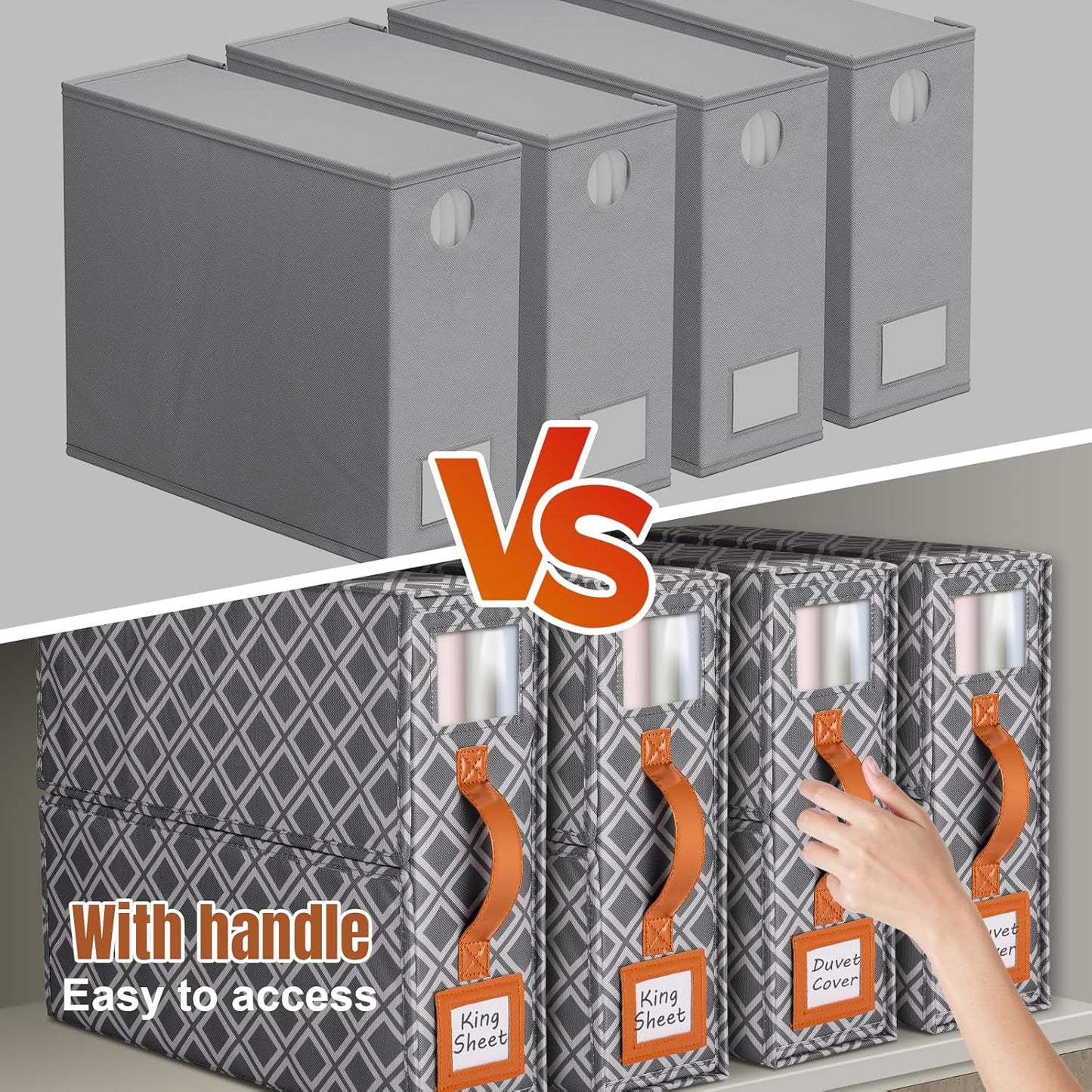 6 Pack Bed Sheet Organizers and Storage, (King & Queen Size) Sheet Organizer for Linen Closet, Foldable Bedding Storage Box with Window for Bedsheets, Duvet Cover and Pillowcase (Dark Grey 6 Pack)