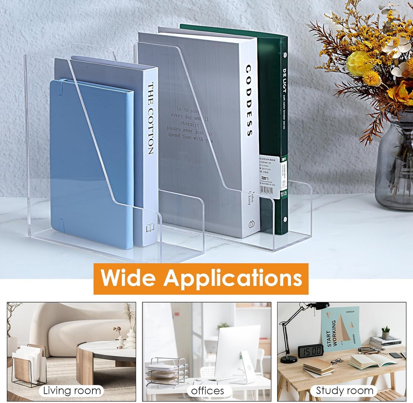 2-Pack Clear Acrylic Magazine File Holder, Vertical Desk Organizer and Storage Rack for Office Desktop and Home Workspace Holds Folders Binders Notebooks A4/Letter Paper 9.45" x 10.24" x 3.62"