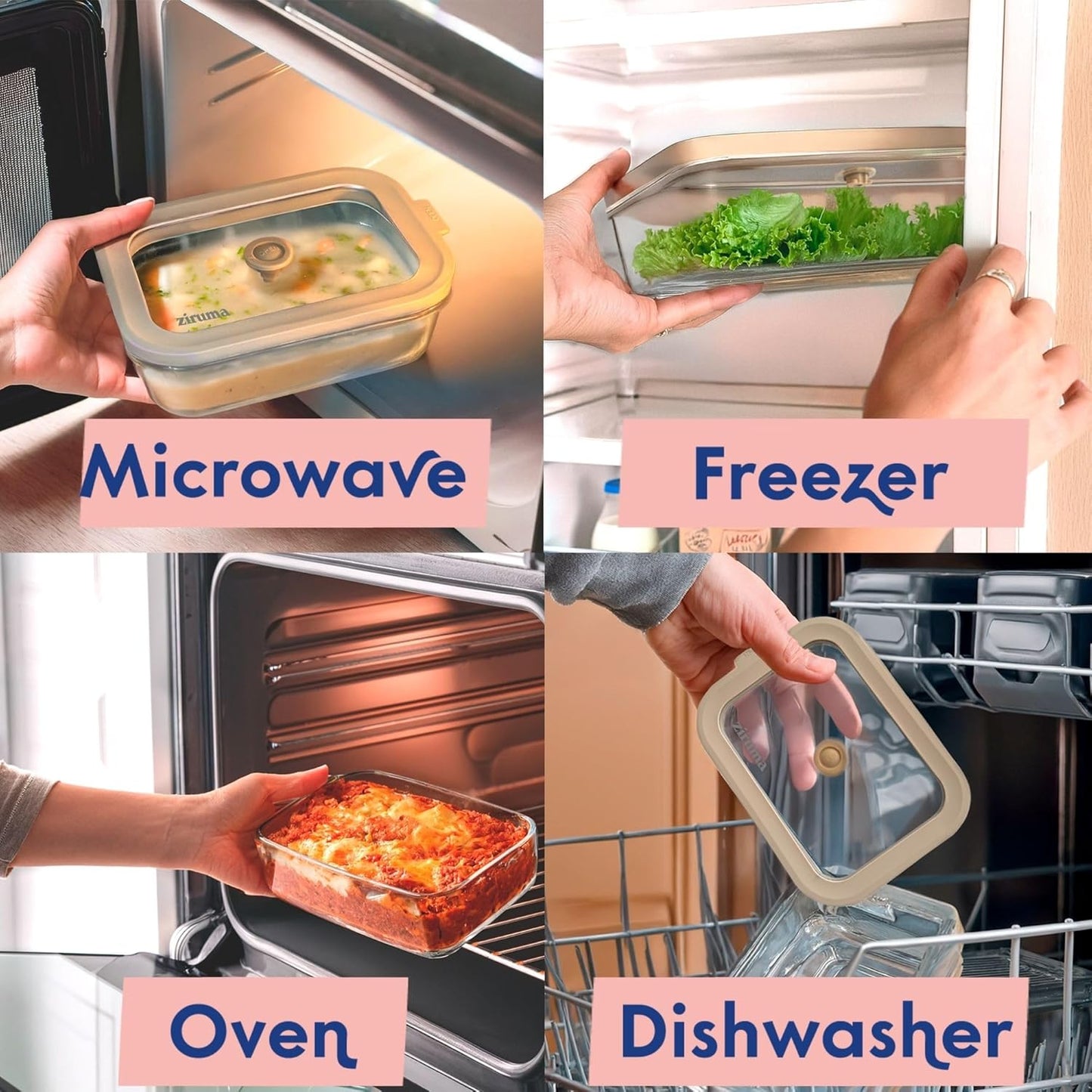 Non-Toxic 35 Oz (4.4 Cup) Glass Storage Containers with Lids – Plastic Free Meal Prep Containers for Lunch, Airtight Food Storage, Microwave and Freezer Safe, 4 Pack - Ziruma