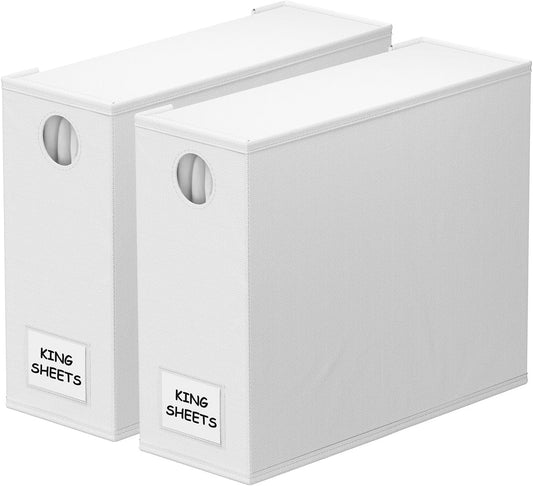 SpaceAid 2 Pack Bed Sheet Organizers and Storage, Foldable Sheet Organizer for Linen Closet, Sheets Set Folder Keeper with Window XL (Queen & King Size) Organizing Bedding Container, White