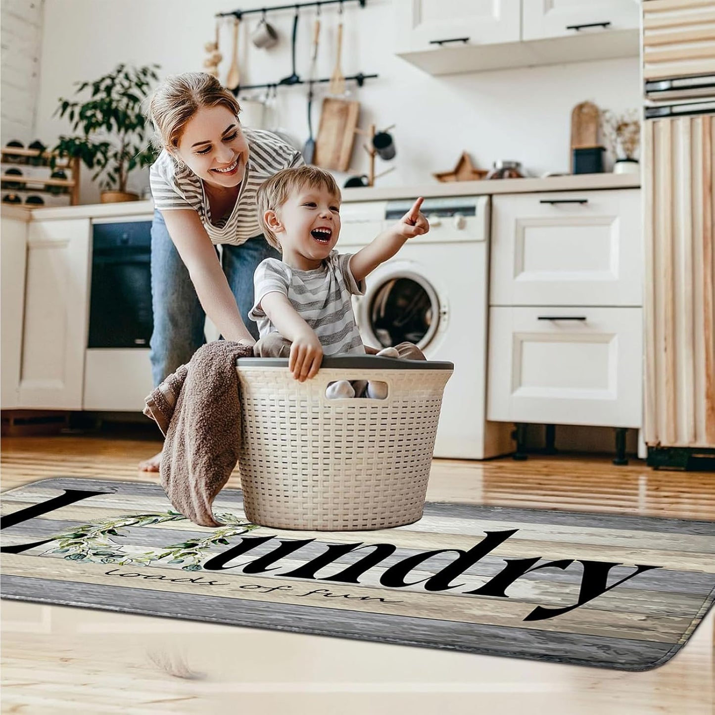 Farmhouse Laundry Room Rug Runner 24"X72" Non Slip Floor Carpet Runner Washable Farmhouse Kitchen Area Carpet for Office, Laundry, Sink, Home Bathroom, and Bedroom Decor