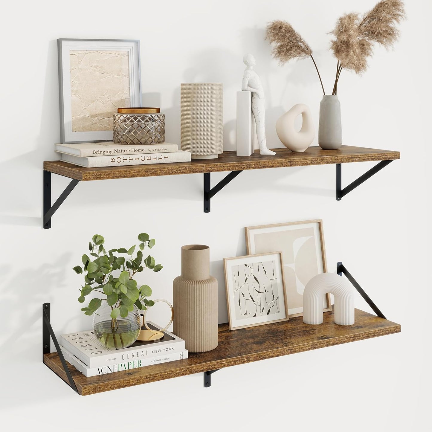 Axeman Deep Floating Shelves for Wall - 36 Inch Wide x 10 Inch Deep Floating Shelves Set of 2 -Rustic Wide Wall Shelves for Living Room Bathroom Bedroom