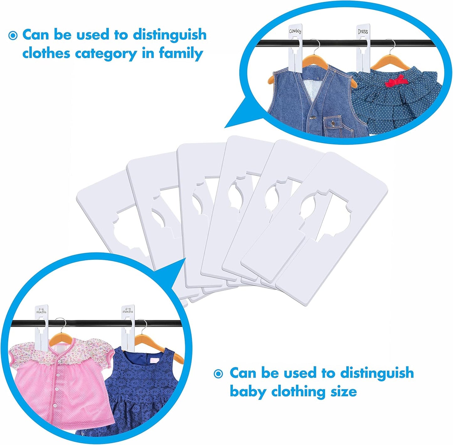 30 PCS Rectangular White Plastic Closet Dividers with a Bonus Marker, Writable and Reusable for Sorting Clothing Size, Color, Size 2” x 5.4’’(Inner Diameter 1.38”)