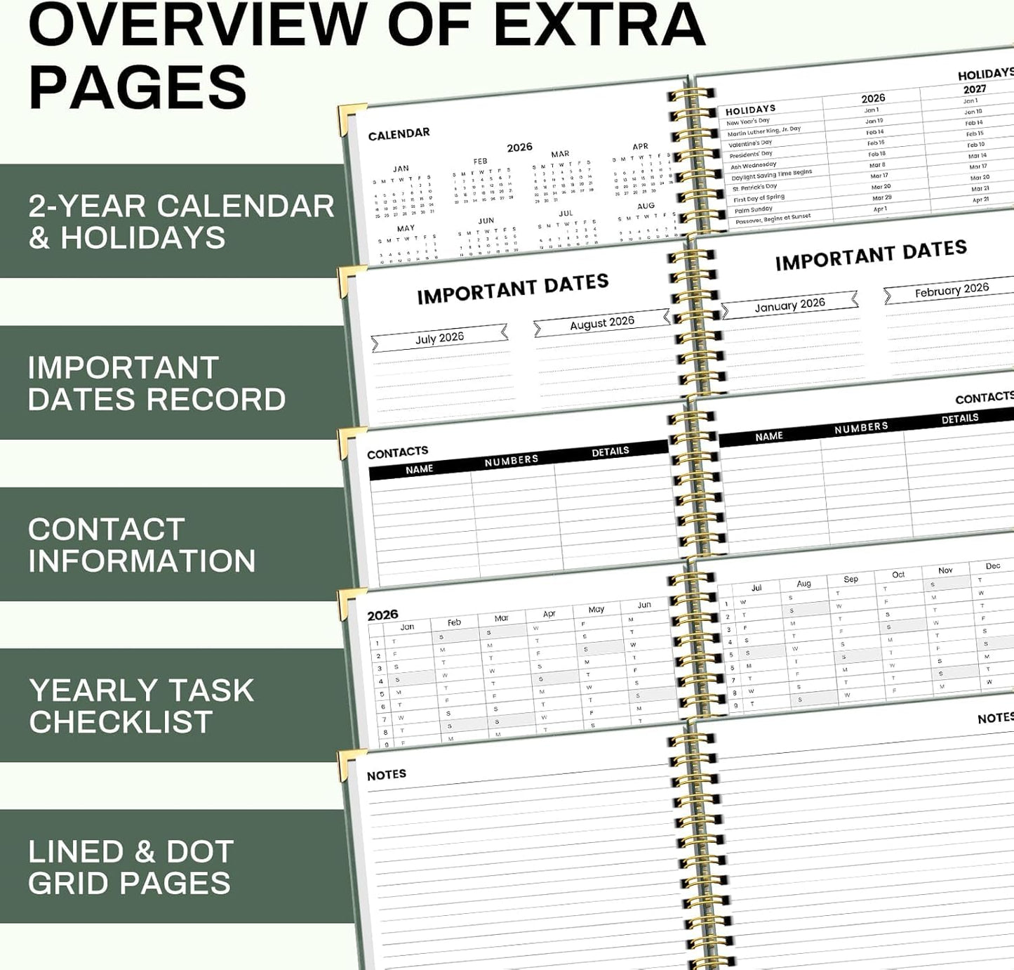 2026 Planner Weekly and Monthly Hardcover Leather Planner with Tabs 53 Weeks Schedule 8.5" x 11" Planners with Stickers for Women Yearly Agenda with Inner Pocket, Green(Tree of Life)
