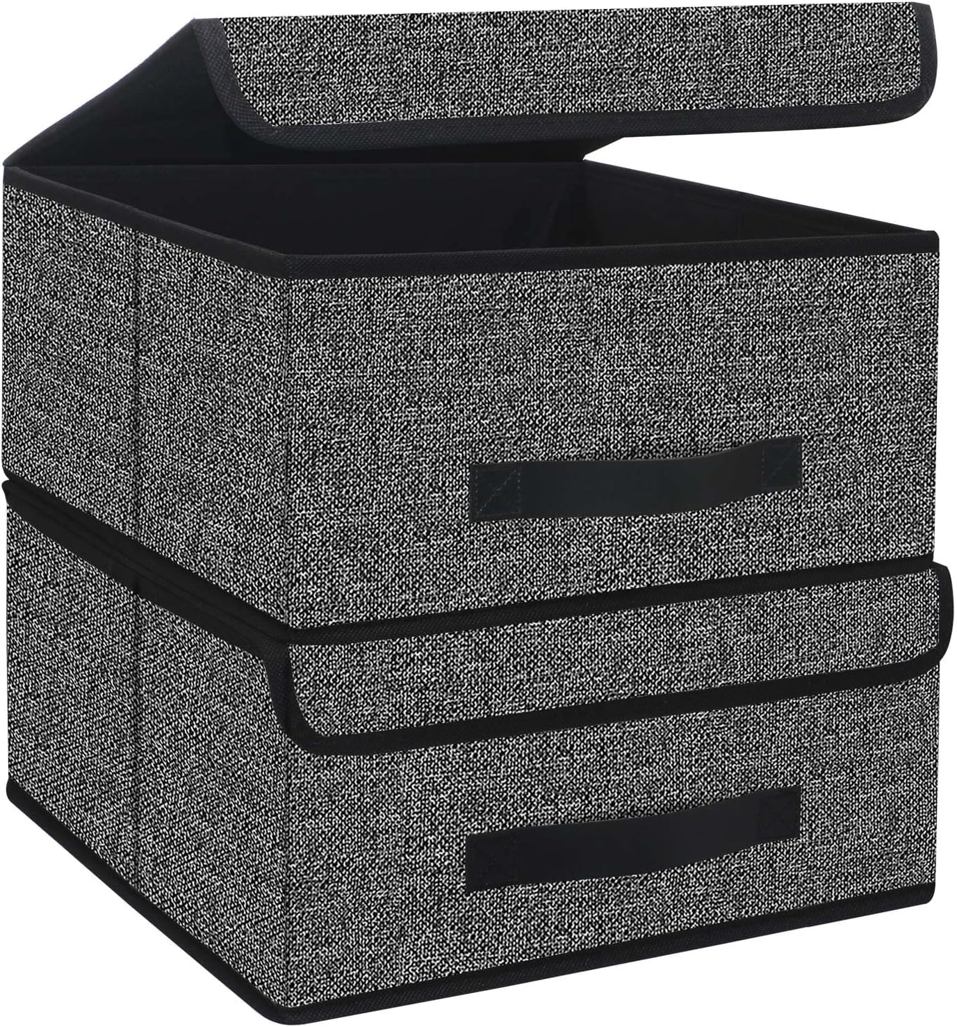 Onlyeasy Foldable Storage Bins Cubes Boxes with Lid - Storage Box Cube Cubby Basket Closet Organizer Pack of Two with Leather Handles for Closet Bedroom, 13"x13", Black, 8MXALB2P