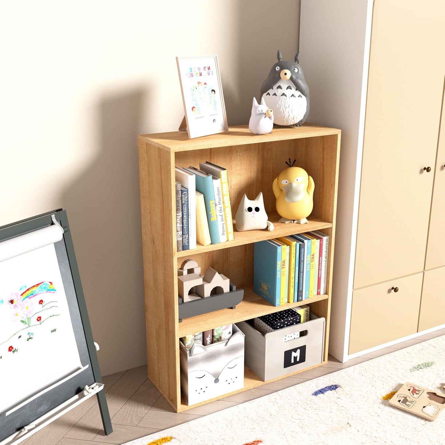 Wooden 3 Cube Storage Organizer,3 Tier Low Bookcase Storage Display Organizer, 33 Inch Versatile Cubes Shelf and Cubby Unit for Any Space (Natural Oak, 3 Cube-W(23.6inch)