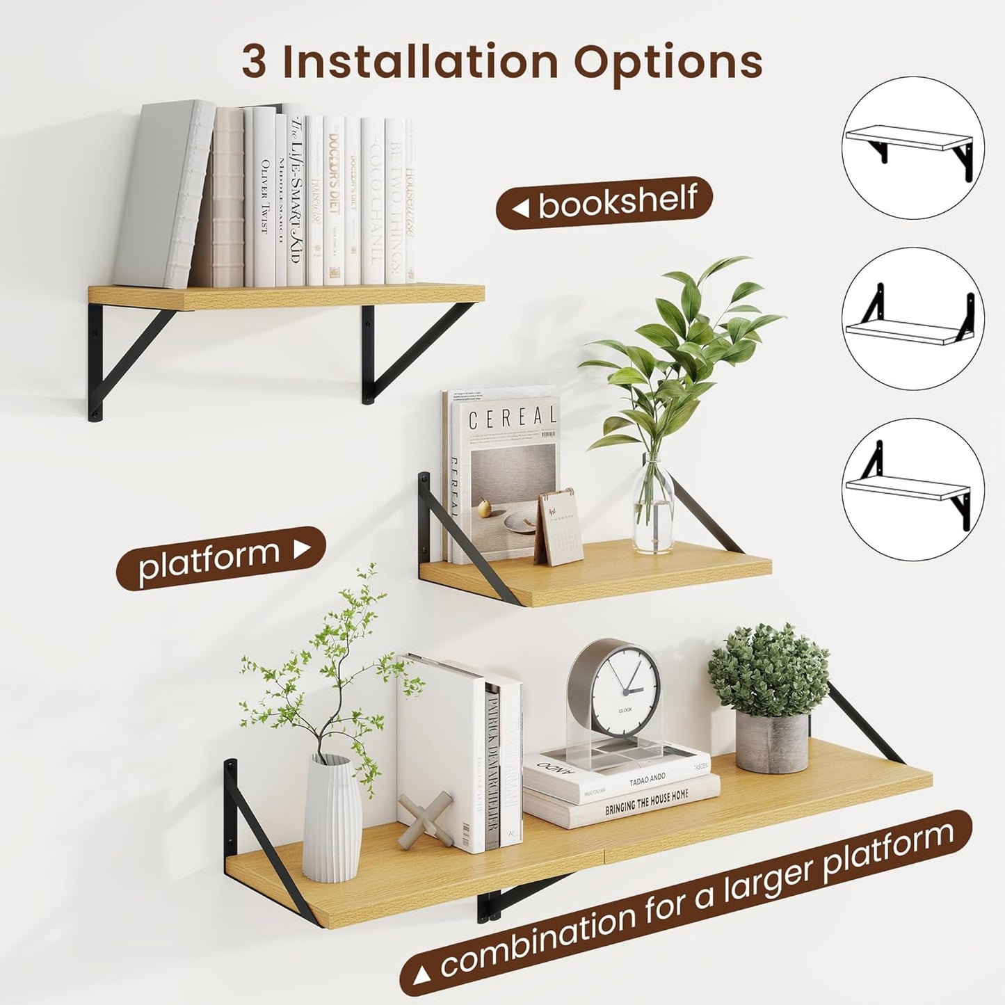 Axeman Deep Floating Shelves for Wall - 10 Inch Deep Floating Shelves Set of 2-16" W x 10" D Oak Wall Shelves for Living Room Bathroom Bedroom