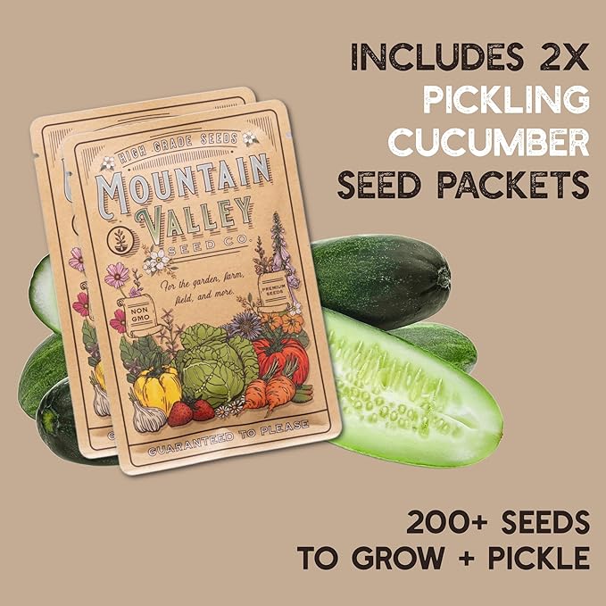 Quick Pickle Kit & Pickle Seeds - For Easy Quick Pickles & Mason Jar Fermenting - 316 Stainless Steel Pickling Lid, Weight, Quart Mason Jar, & 200+ Pickling Cucumber Seeds for Planting