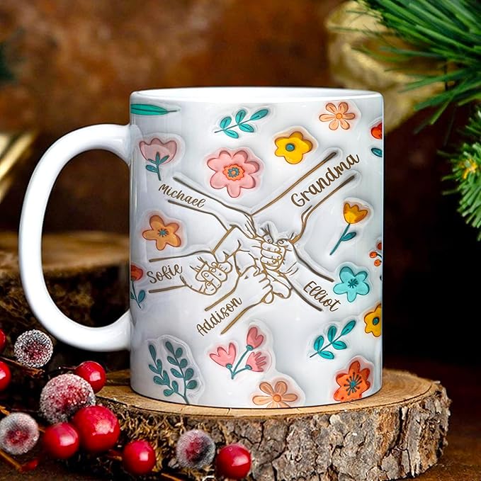 LOVELYPOD Custom Mom Mug with Kids Names, You Hold Our Hands Also Our Hearts Mug, Mama Coffee Cup, Mothers Day Gifts, Personalized Coffee Mugs, Christmas Gifts, Mothers Day Mugs for Mom