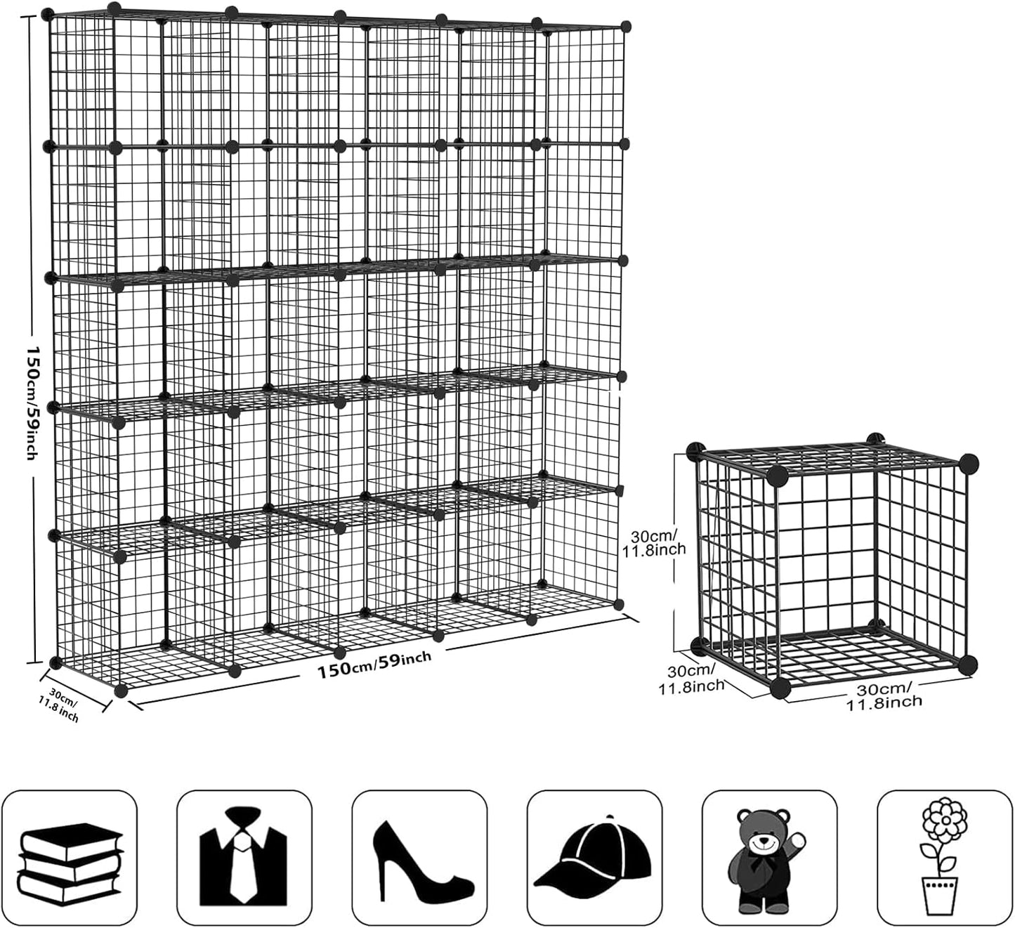 TUMUCUTE Wire Cube Storage Organizer, 25-Cube Modular Mental Grids Bookshelf, DIY Stackable Closet Cabinet for Bedroom Living Room, Office, Iron