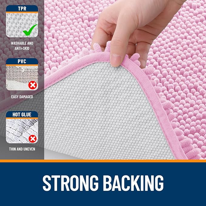 OLANLY Bathroom Rugs 40x32, Extra Soft Absorbent Chenille Bath Rugs, Rubber Backing Quick Dry, Machine Washable Bath Mats for Bathroom Floor, Tub and Shower, Home Decor Accessories, Pink