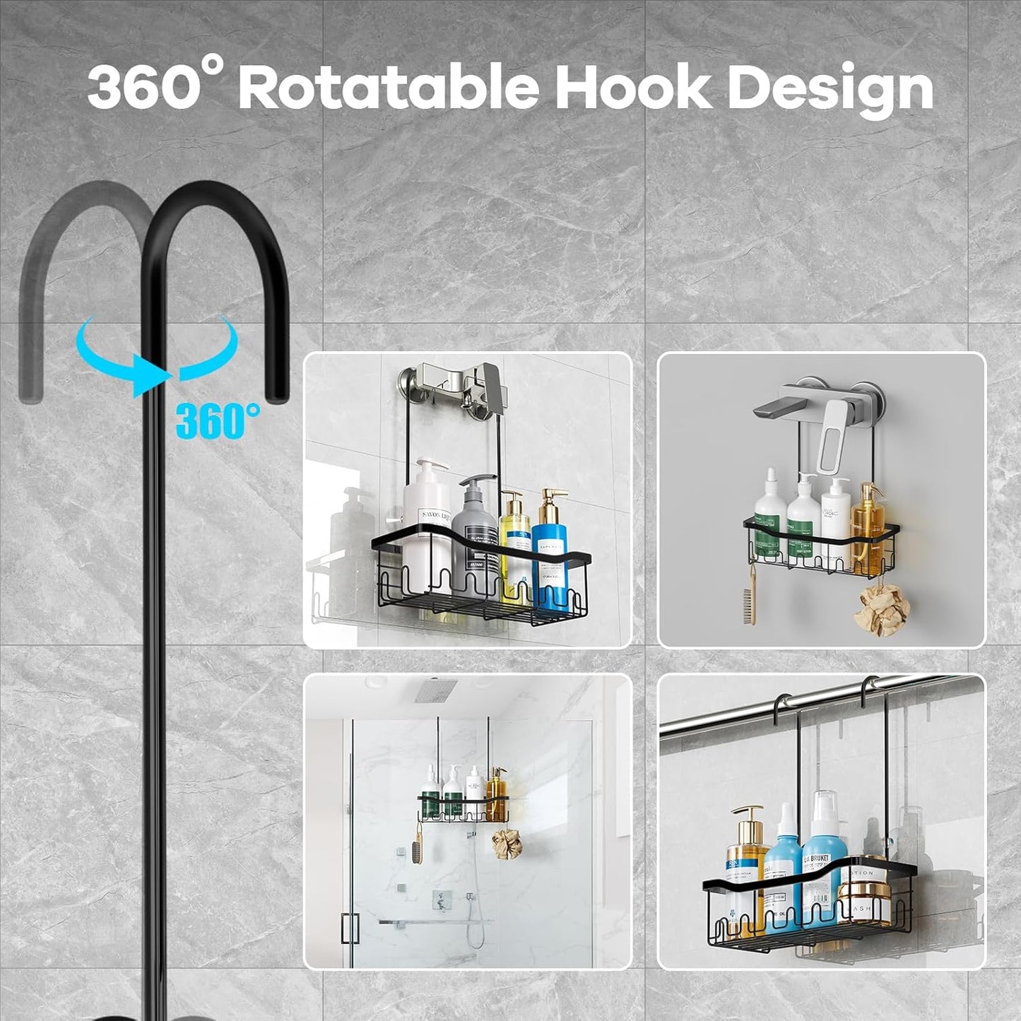 BYT Shower Caddy Hanging, Organizer Hanging for Bathroom, Shower Basket with Hooks, Shower Storage, Shelf, Rack No Drilling for Faucet or Cross Bar (Black)