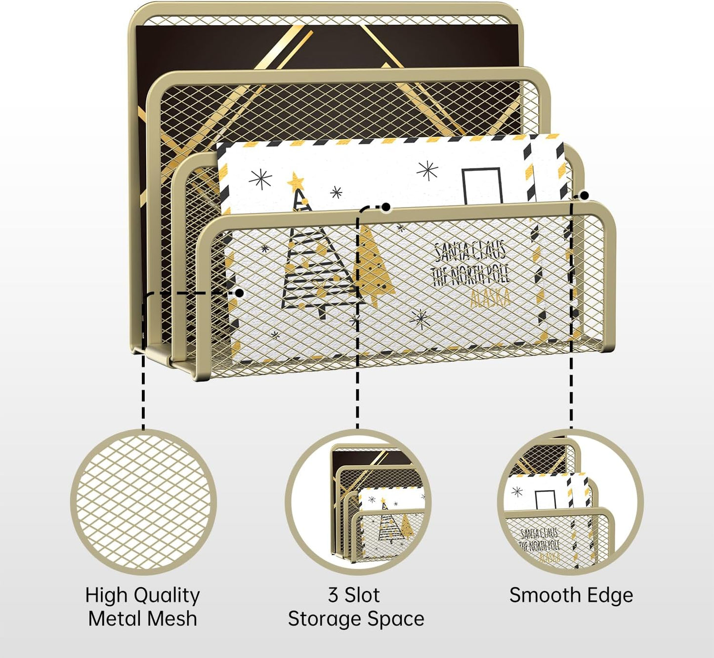 SUPEASY Mail Organizer for Desk, Mesh Metal Mail Holder Countertop with 3-Slot, Letter Sorter File Holder, Office Envelope Organizer for Mails (Yellow)