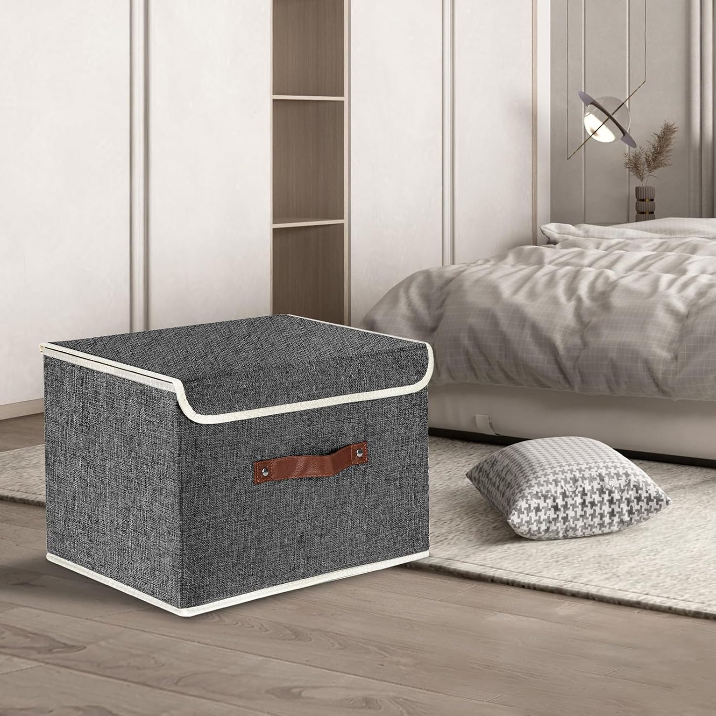 TYEERS Foldable Storage Boxes with Lids 5 Pack Fabric Storage Bins with Lids, Closet Organizers for Clothes Storage, Room Organization, Office Storage, Toys - Black