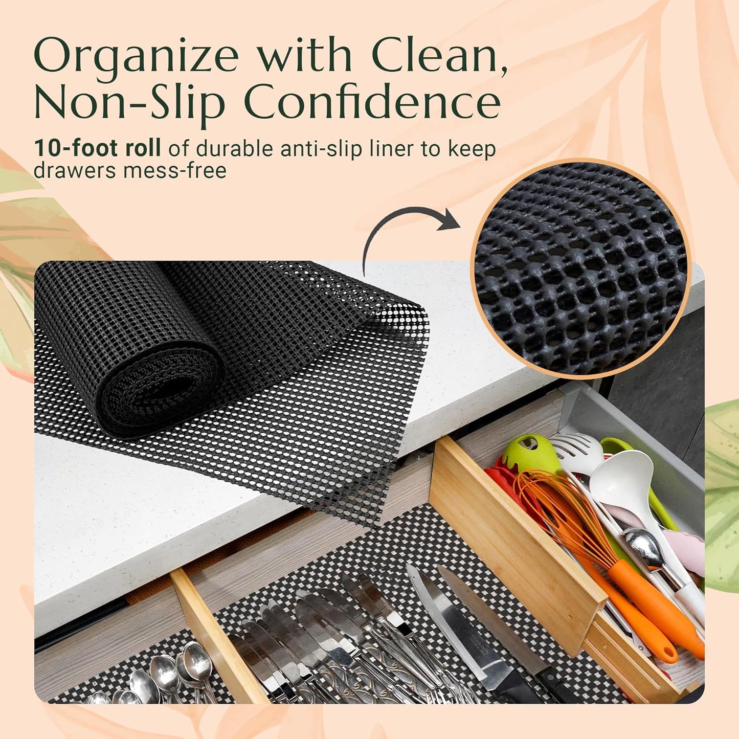 Adjustable Bamboo Drawer Dividers 6 Pack, Expandable Drawer Organizer for Kitchen, Bedroom, Bathroom and Dresser, Each Divider Expands from 12" to 17.5" Height 4.5 – Free Mat Included in Package.