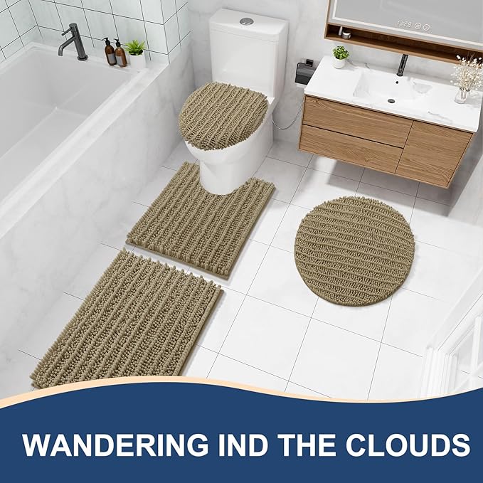 Arotive Luxury Chenille Bathroom Rug Mat, Extra Soft Thick Absorbent Shaggy Bath Rugs, Non-Slip Machine Wash Dry, Plush Bath Mats for Bathroom, Shower and Tub, 40x24, Camel