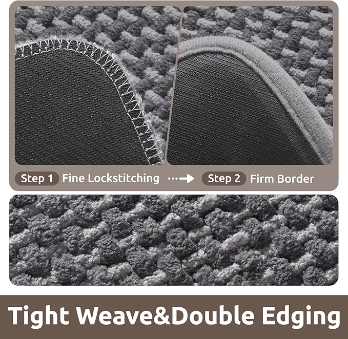 AMOAMI Chenille Bath Mat Super Absorbent Bathroom Mat Quick Dry Low Pile Bath Mats for Bathroom Washable Rubber Backed Bathroom Runners Fit Under Door, Front of Bathtub, Darkgrey&LIGHTGREY 24"x48"