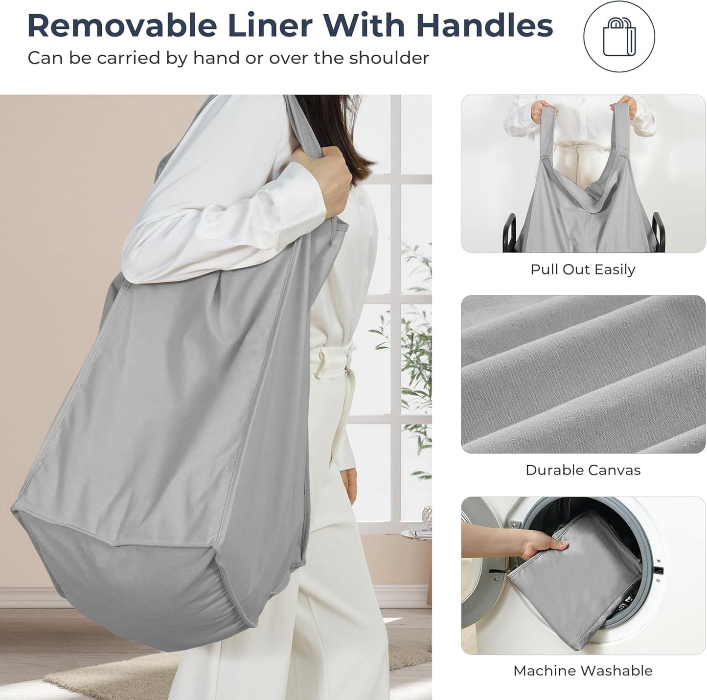 STO STO Laundry Hamper 3 Section, 120L Rolling Laundry Sorter Cart with Removable and Washable Liner Bag, Rolling Clothes Hamper with Metal Handle for Laundry Room and Bedroom, Gray