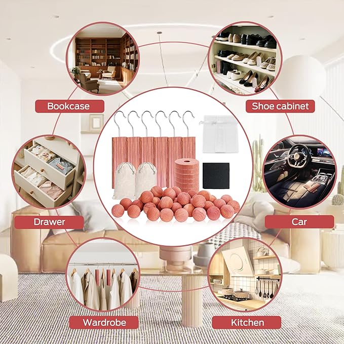 Cedar Blocks for Clothes Storage 40Pcs, Cedar Ball and Chips for Closets and Drawers,Natural Cedarwood for Closets, Fresh Scented Sachets