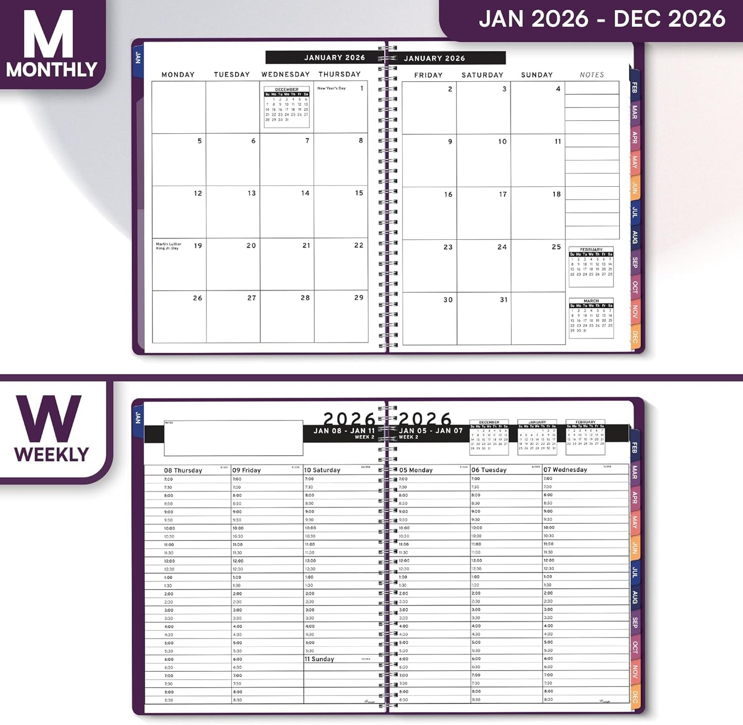 Ensight 2026 Appointment Book and Planner 6.5" x 8.5" Large Hourly Weekly Daily Schedule Book with Tabs, 30 Minute Time Slots, Purple Calendar Organizer Jan 2026–Dec 2026 Appointment Planner - Purple