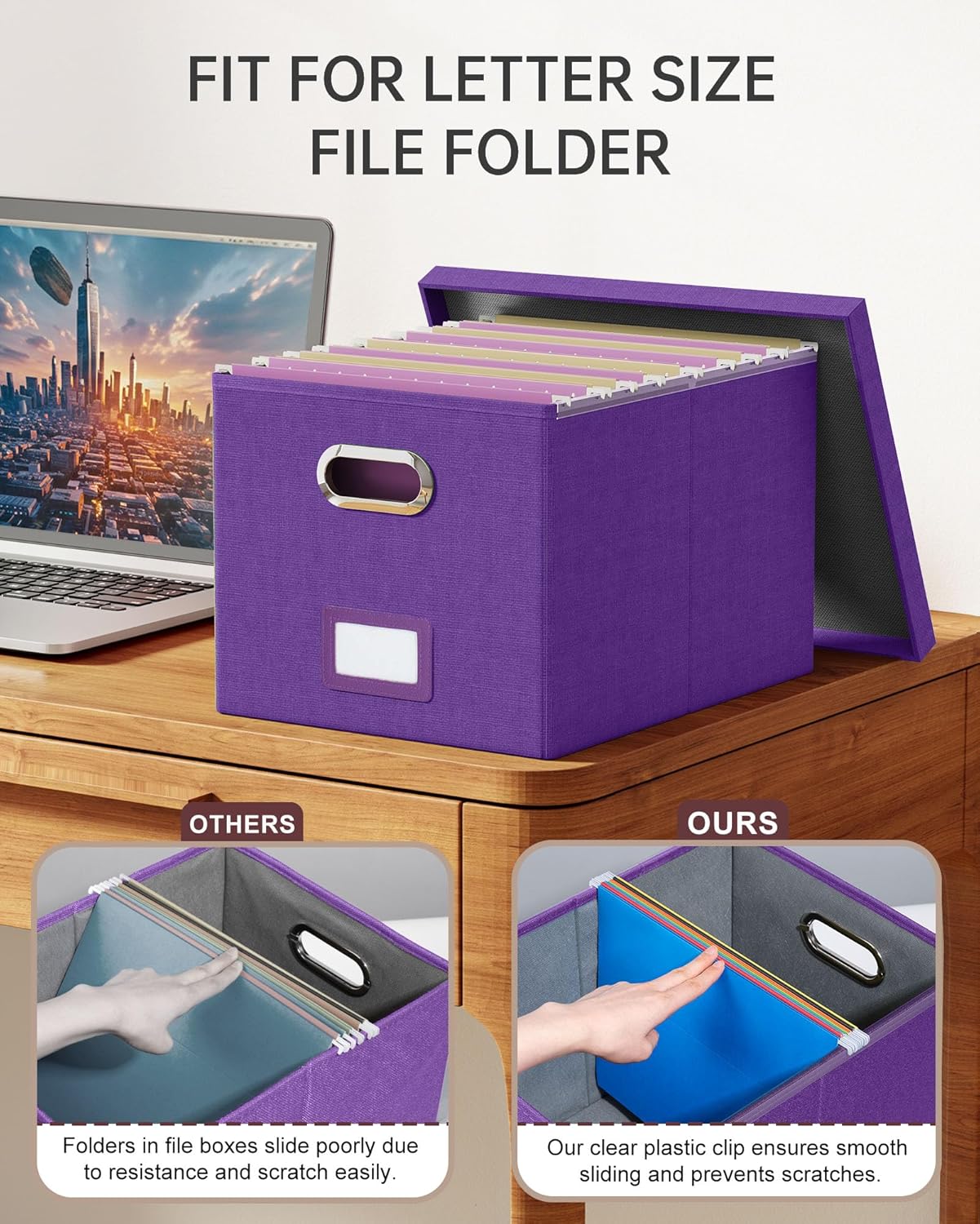 Oterri File Organizer, File Box, File Cabinet for Letter File Folder Storage, Hanging File Organizer for Office/Decor/Home,Document Organizer, 1 Pack,Purple-Box Only