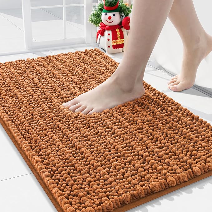 Arotive Luxury Chenille Bathroom Rug Mat, Extra Soft Thick Absorbent Shaggy Bath Rugs, Non-Slip Machine Wash Dry, Plush Bath Mats for Bathroom, Shower and Tub, 36x24, Clay