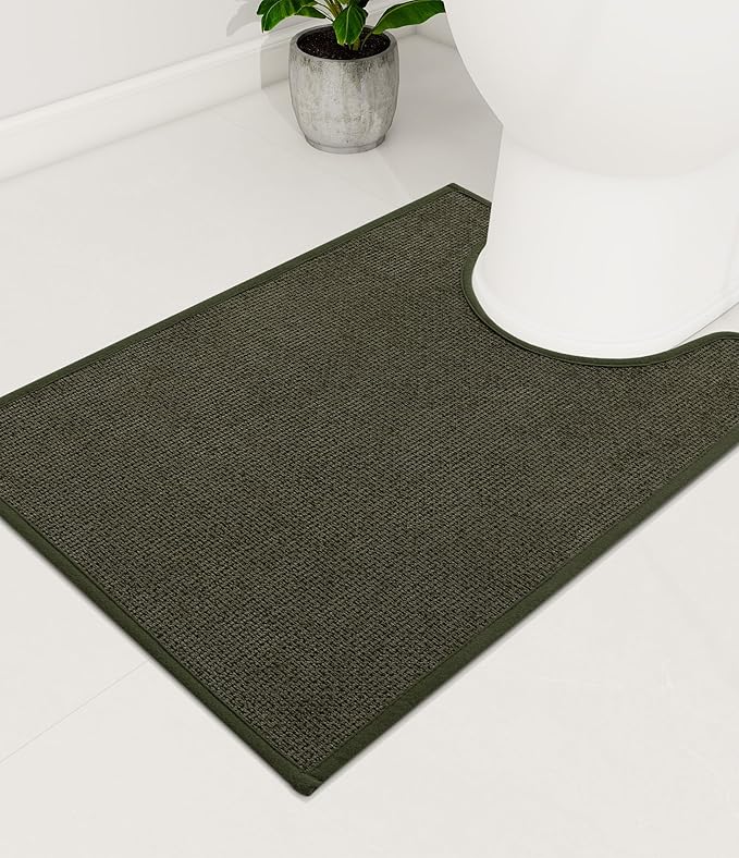 YIHOUSE Bathroom Rugs Mat Contour 16x24, Non Slip Quick Dry Bath Mats for Bathroom Absorbent Ultra Thin Bath Rugs Machine Washable Fit Under Door for Sink, Cabinet, Laundry (Dark Green, 16"x24"-U)