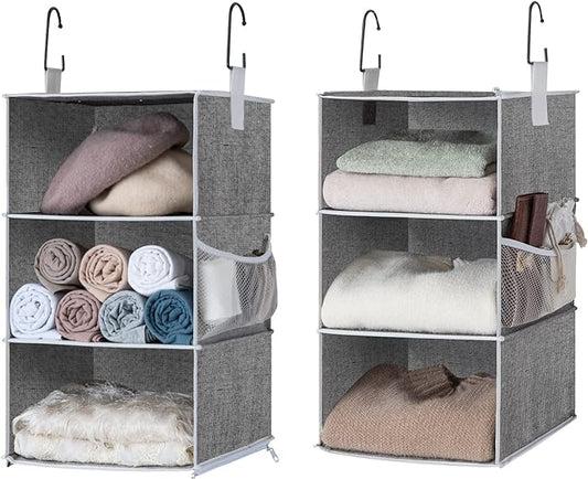 StorageWorks 6-Shelf Closet Organizers, Two 3-Shelf Separable Hanging Shelves for Closet, 12" D x 12" W x 48 ¼"H， Canvas, Gray