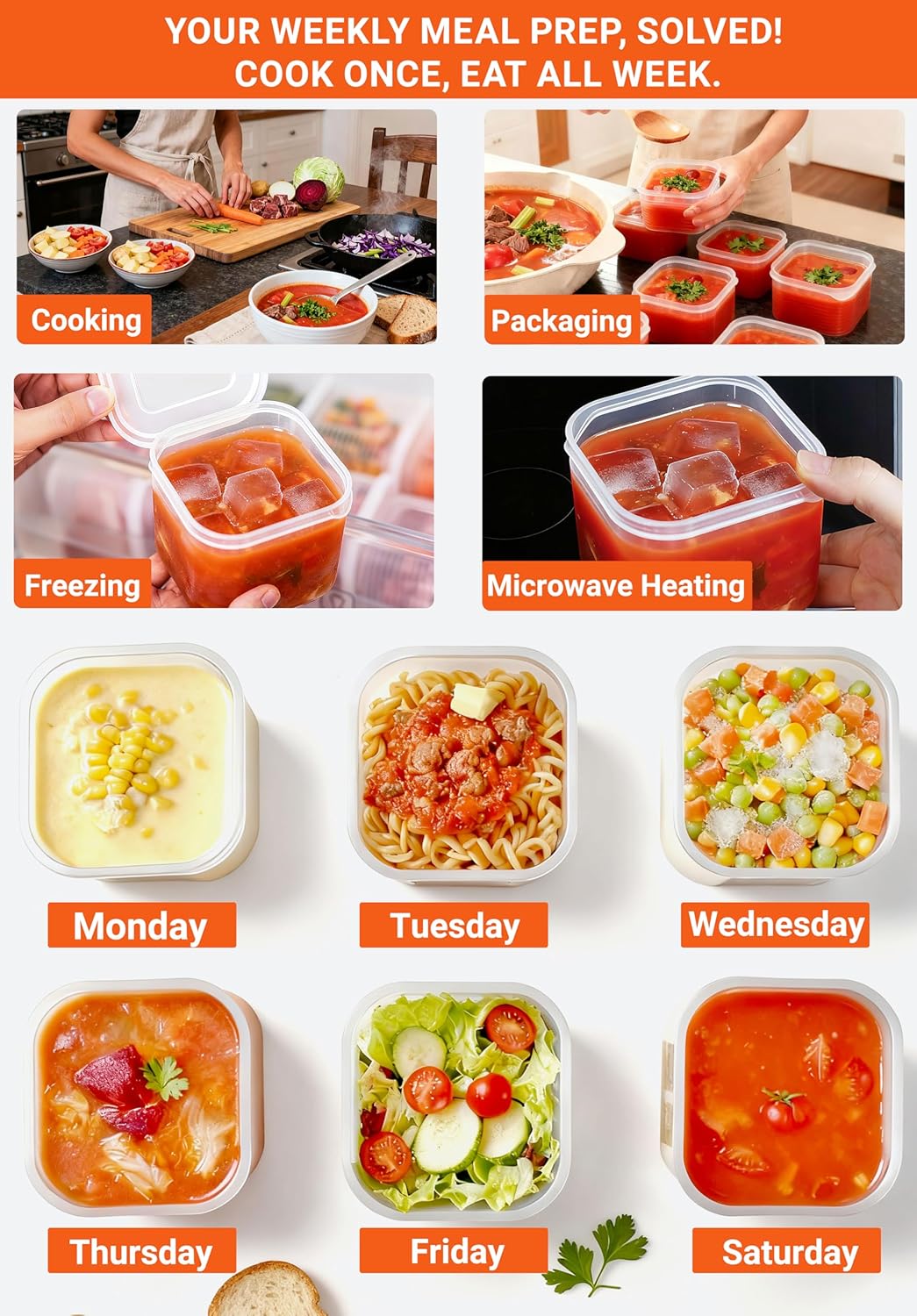 7-in-1 Soup Storage Container Set – 6 Small 6 oz Nesting Containers in 1 Large 32 oz Box, Leakproof & BPA Free, Freezer & Fridge Safe, Meal Prep, Family Kitchen, Lunch & Leftovers Storage