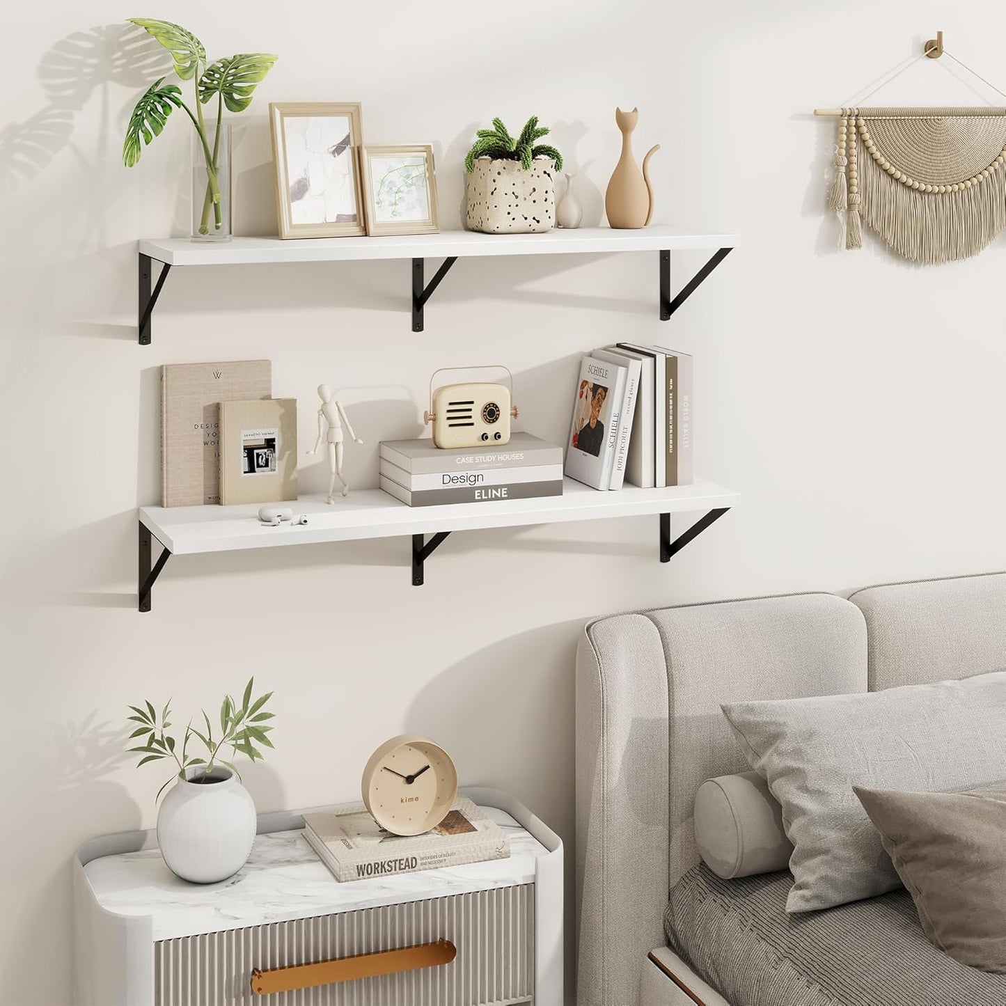 Axeman White Floating Shelves for Wall - 36 Inch Wide x 10 Inch Deep Floating Shelves Set of 2 -White Wide Wall Shelves for Living Room Bathroom Bedroom