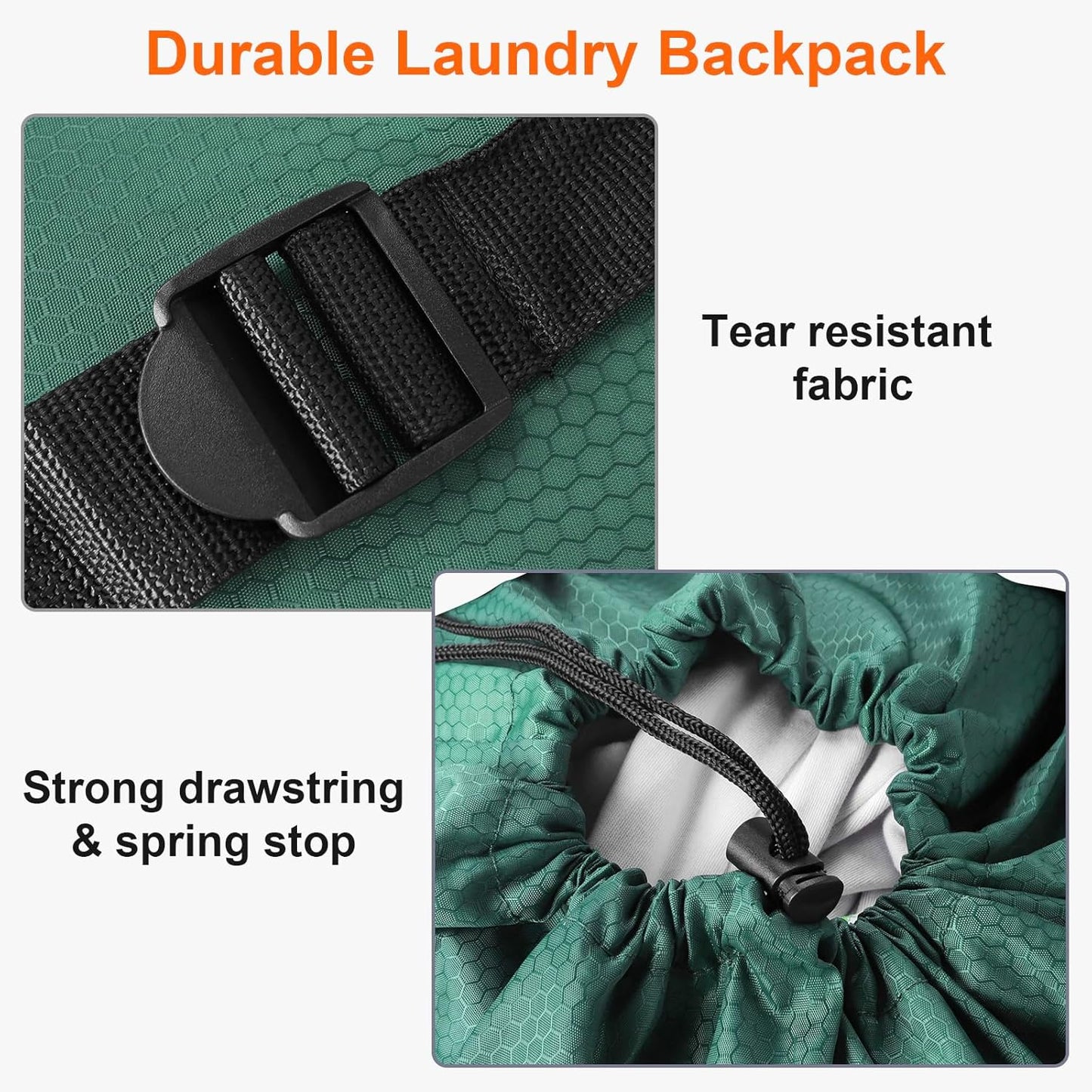 Femuar Laundry Bag Backpack Durable Laundry Bag with Shoulder Straps and Mesh Pockets Portable Laundry Dirty Clothes Hamper Bag for College Dorm (Green)