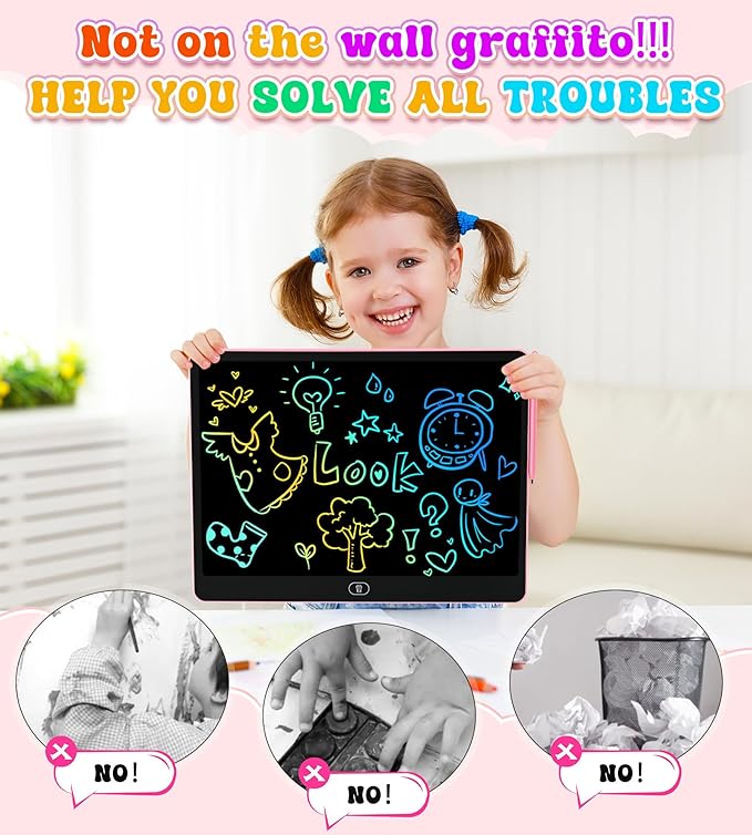 LCD Writing Tablet Doodle Board, 16 inch Colorful Drawing Tablet Writing Pad for Kids, Electronic Erasable Learning Educational Girls Gifts Toys for 3 4 5 6 7 Year Old Girls Boys
