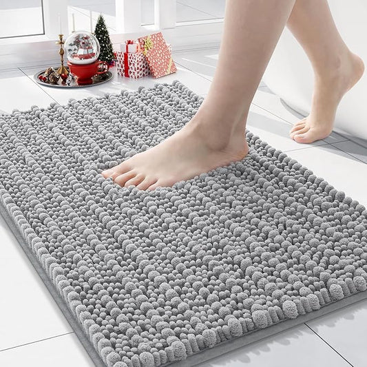 Arotive Luxury Chenille Bathroom Rug Mat, Extra Soft Thick Absorbent Shaggy Bath Rugs, Non-Slip Machine Wash Dry, Plush Bath Mats for Bathroom, Shower and Tub, 24x16, Light Grey