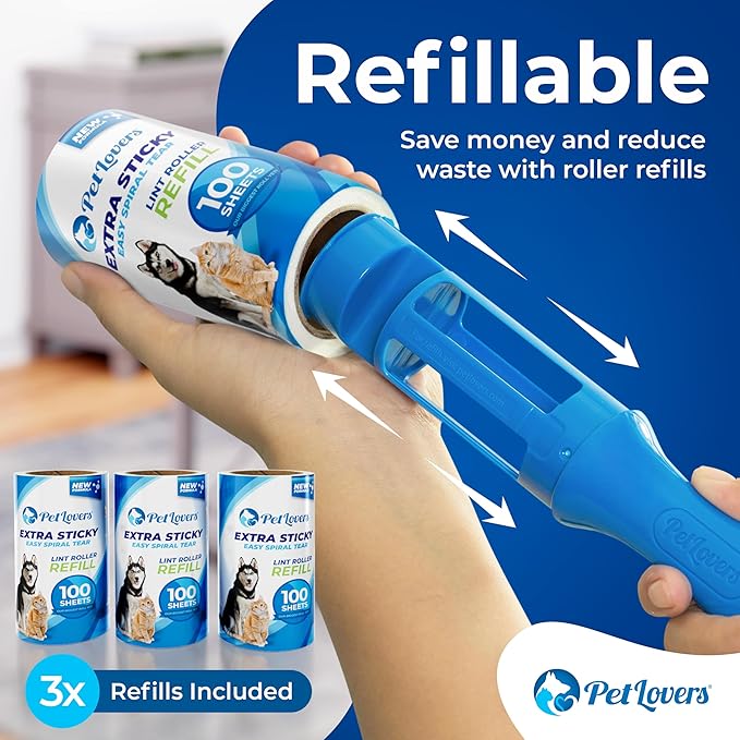 PetLovers Extra Sticky Lint Roller Mega Value Set 600 Sheets for Pet Hair Removal, Dog and Cat Lint Remover 6 Pack