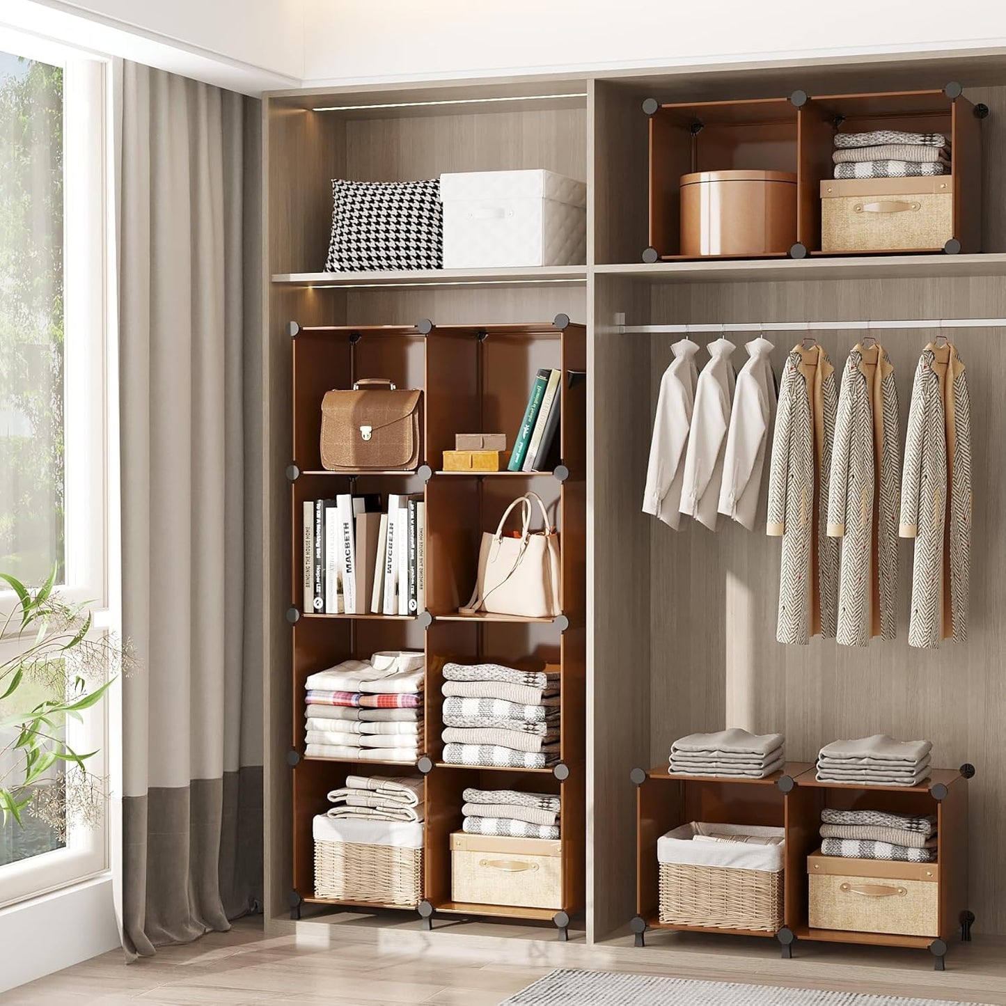 AWTATOS 8 Cube Storage Organizer, Closet Organizer Storage Shelf, Bookcase Bookshelf, DIY Stackable Storage Cubes Shelves for Closet, Bedroom, Home, Office, Cocoa Brown