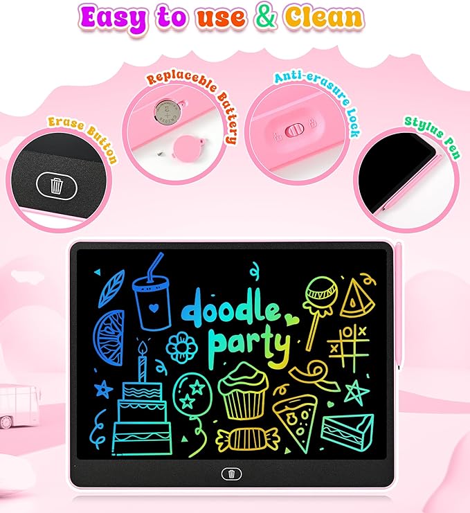 LCD Writing Tablet Doodle Board, 16 inch Colorful Drawing Tablet Writing Pad for Kids, Electronic Erasable Learning Educational Girls Gifts Toys for 3 4 5 6 7 Year Old Girls Boys