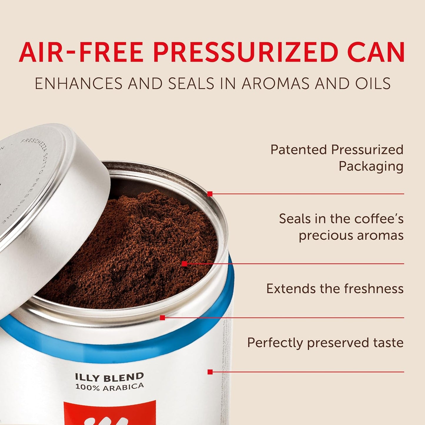 Illy Ground Espresso Coffee, Decaffeinated - Medium Roast - Mild & Balanced - 100% Arabica - Pre-Ground for Espresso - Pressurized Packaging Sealed for Freshness- 8.8oz (Pack of 12)