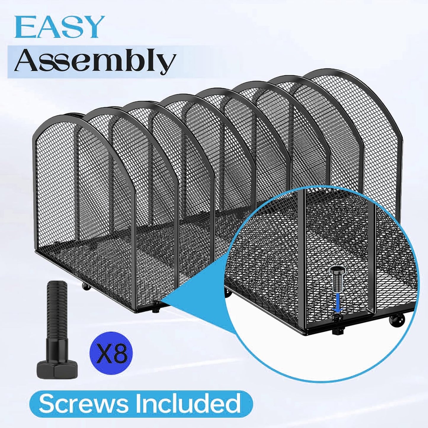 2 Pack Desk File Organizer, 7-Section Upright Mesh Desktop Organizer File Sorter Office Organization Letter Holder, Vertical Desktop File Holder for Office Home, Black