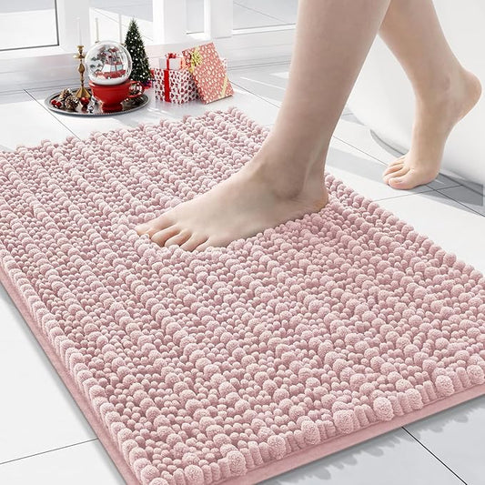 Arotive Luxury Chenille Bathroom Rug Mat, Extra Soft Thick Absorbent Shaggy Bath Rugs, Non-Slip Machine Wash Dry, Plush Bath Mats for Bathroom, Shower and Tub, 24x16, Dirty Pink