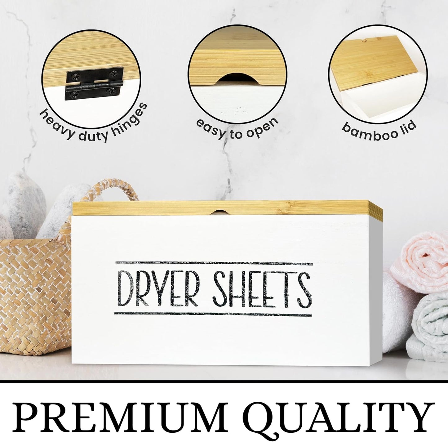 Hinged Lid Dryer Sheet Holder, Wooden Dryer Sheet Container, Dryer Sheet Dispenser Wood, Aesthetic Design Dryer Sheets Holder, Laundry Sheet Holder, Dry Sheets Container, Dryer Sheet, White