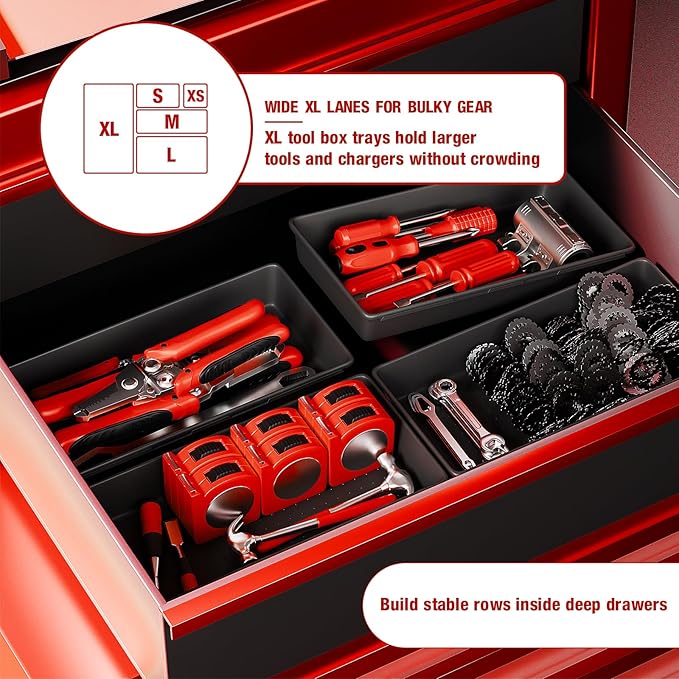 【6 PCS Extra-Large】 Tool Box Drawer Organizer Trays with Non-slip Pads, Heavy-Duty Tool Chest Drawer Organizer for Rolling Tool Chest and Garage Drawers, Truck Toolbox organizer and Workbench Storage