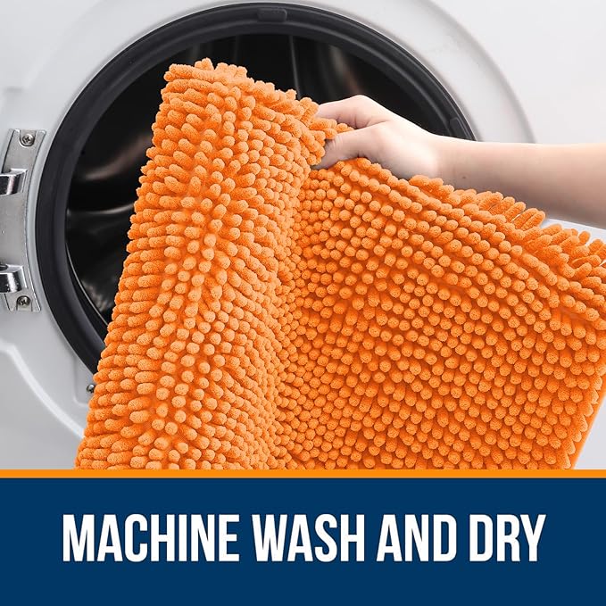 OLANLY Toilet Rugs U-Shaped 24x20, Extra Soft Absorbent Chenille Contour Bathroom Rugs for Toilet, Dry Quickly, Machine Washable, Non-Slip Bath Mat, Orange