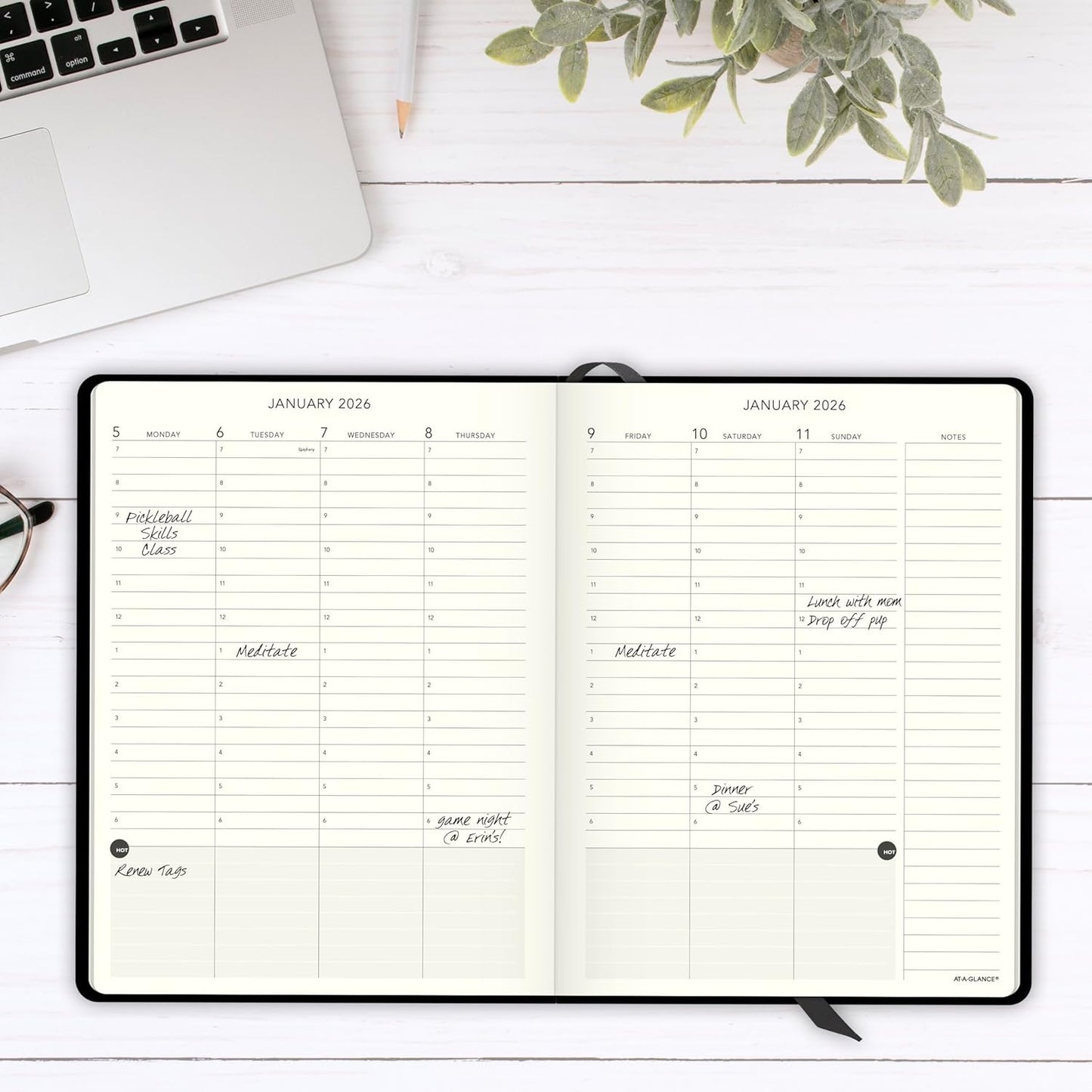 AT-A-GLANCE 2026 Appointment Book Planner, Weekly & Monthly, 7.5" x 10", Large, Plan. Write. Remember., Casebound, Black (7069500526)