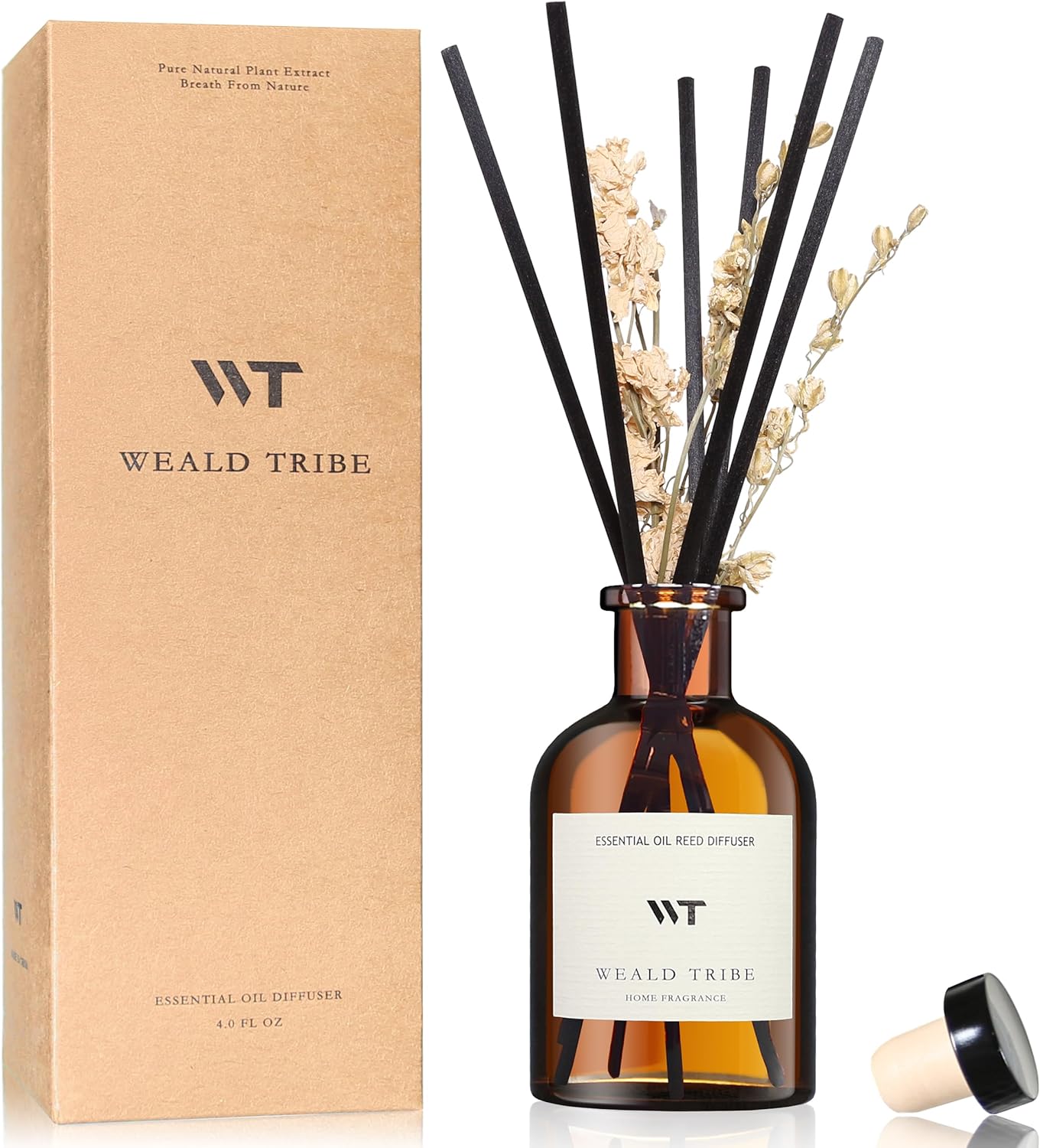 WEALD TRIBE Reed Diffuser Set for Bathroom Shelf Decor, Sticks Diffuser with Essential Oils Included | Early Summer Gardenia Scent 4.0 fl oz Fragrance Oil | Defusers for Home Apartment Essentials