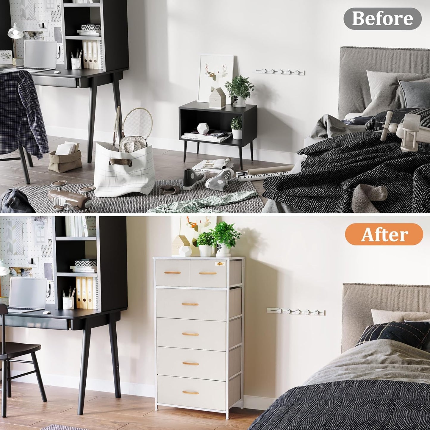 Fabric Dresser for Bedroom, Tall Skinny Dresser with 6 Drawers, Storage Organizer Tower, Steel Frame Wooden Top for Closet, Living Room, Hallway(Beige)