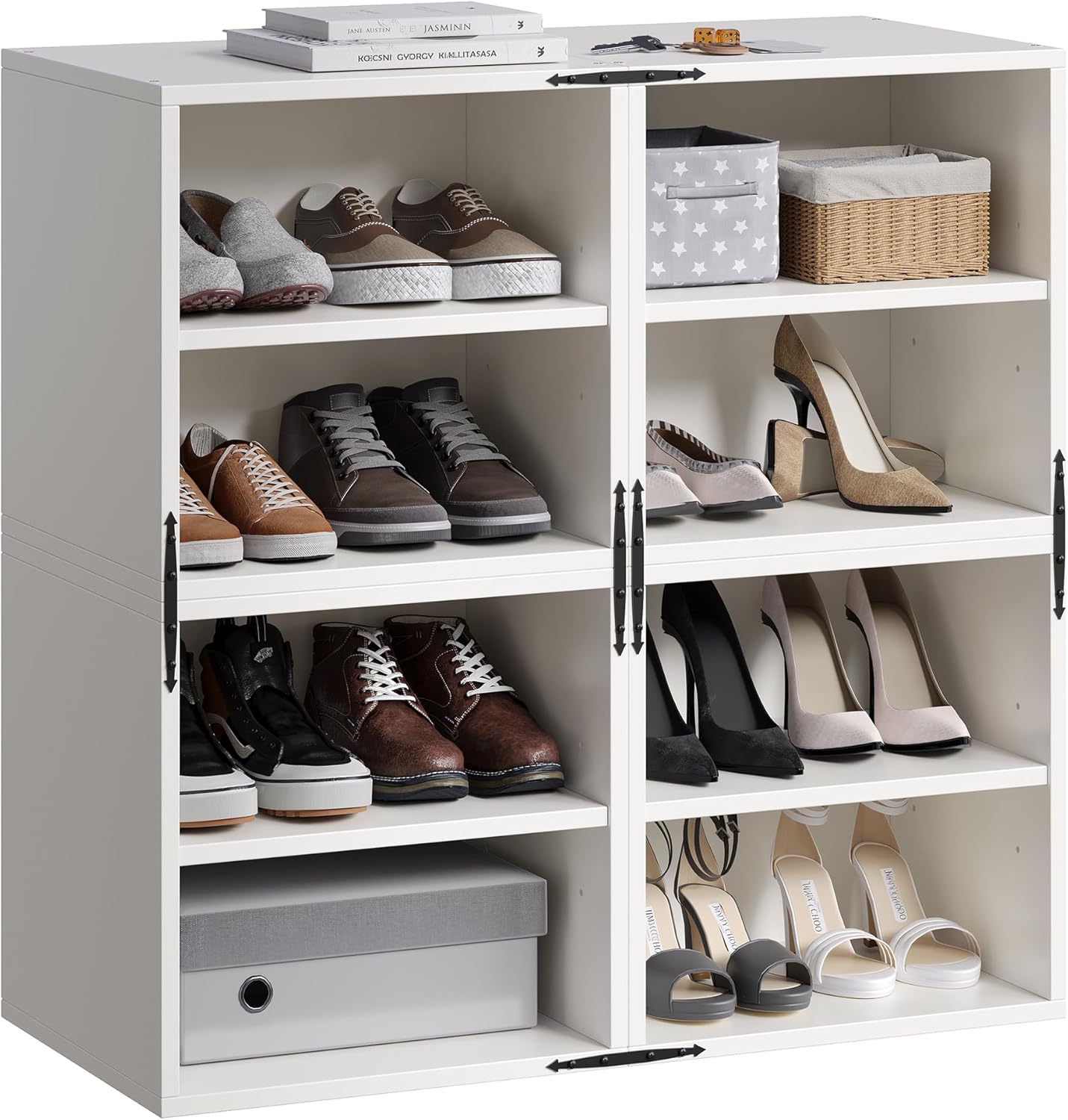 4-Tier Stackable Cube Storage Organizer, DIY Bookcase with 4 Removable Open Shelves & Anti-Tip Design, Cube Book Shelf for Bedroom, Office, Dorm,30" W x 11.81" D x 30" H, White