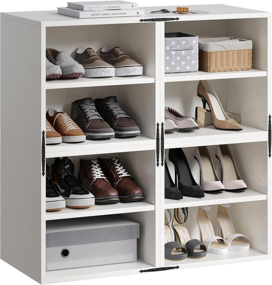 4-Tier Stackable Cube Storage Organizer, DIY Bookcase with 4 Removable Open Shelves & Anti-Tip Design, Cube Book Shelf for Bedroom, Office, Dorm,30" W x 11.81" D x 30" H, White