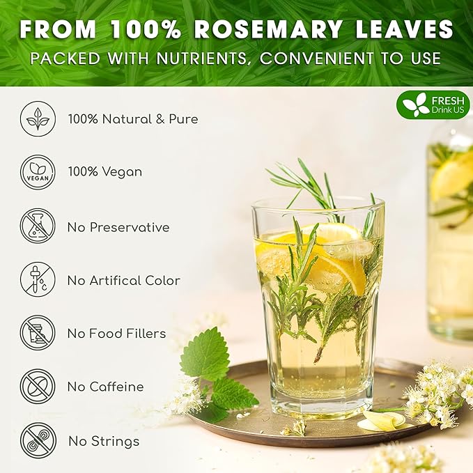 FreshDrinkUS, Premium 75 Rosemary Leaf Tea Bags, 100% Natural and Pure Rosemary Dried Leaves, Pure Herbal Tea, No Additives, No Caffeine, No Gluten, Vegan.