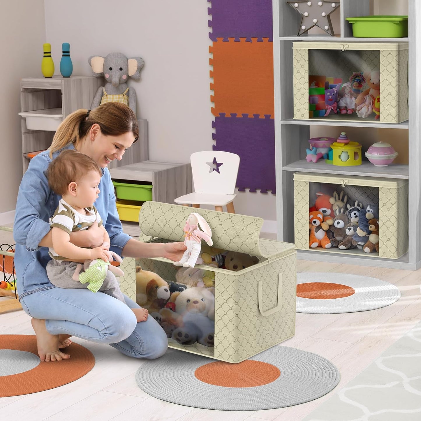 Sorbus Foldable Storage Bag Organizers, Large Clear Window & Carry Handles, Great for Clothes, Blankets, Closets, Bedrooms, and more