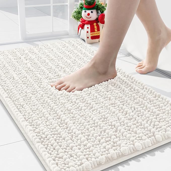 Arotive Luxury Chenille Bathroom Rug Mat, Extra Soft Thick Absorbent Shaggy Bath Rugs, Non-Slip Machine Wash Dry, Plush Bath Mats for Bathroom, Shower and Tub, 30x20, Ivory